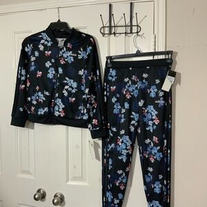 NWT Adidas Black and Blue Floral Track Pant & Jacket
